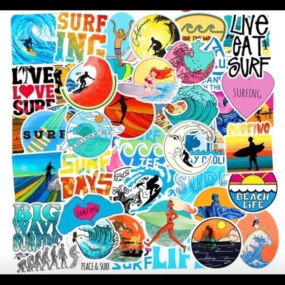 25 Stickers, decal No Duplicate, wave, beach, for laptop, car, hydro, helmet